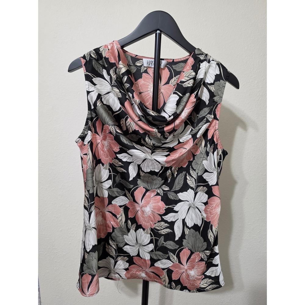 Kasper Womens Floral Cowl Neck Sleeveless Blouse Black Pink Sage Green Size M